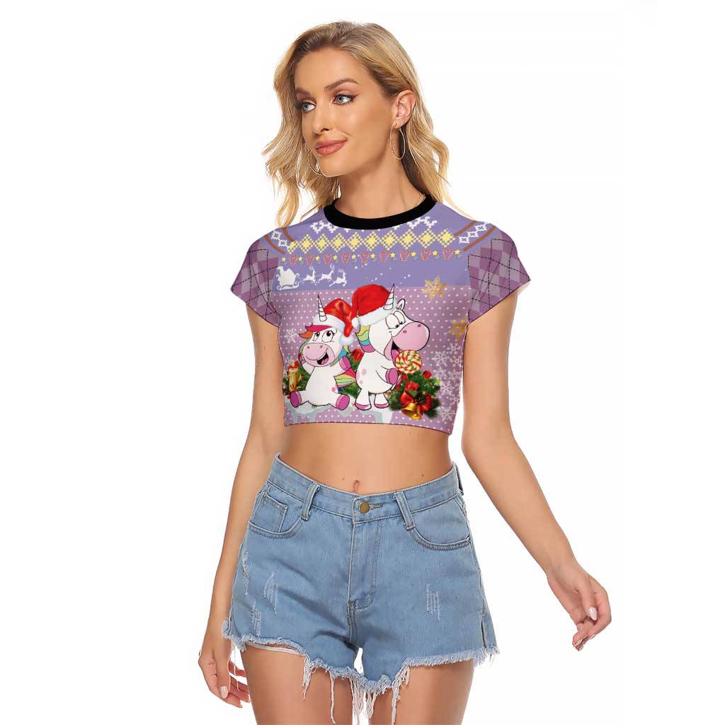 Unicorn Naughty List Raglan Cropped T Shirt Christmas Funny - Wonder Print Shop