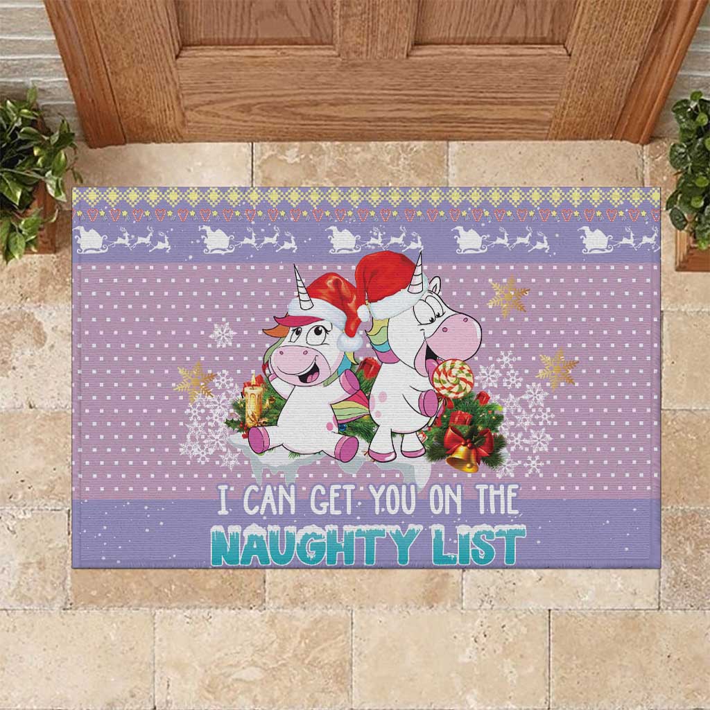 Unicorn Naughty List Rubber Doormat Christmas Funny - Wonder Print Shop