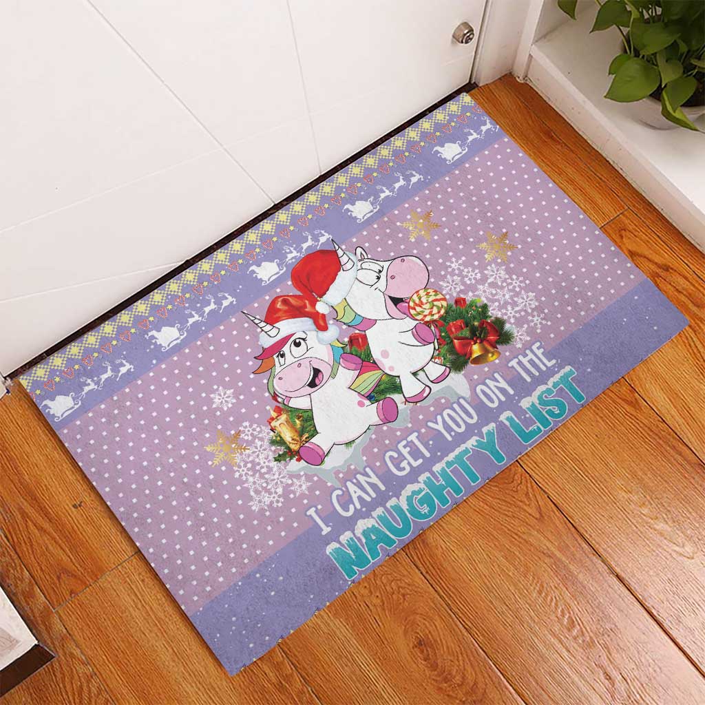 Unicorn Naughty List Rubber Doormat Christmas Funny - Wonder Print Shop