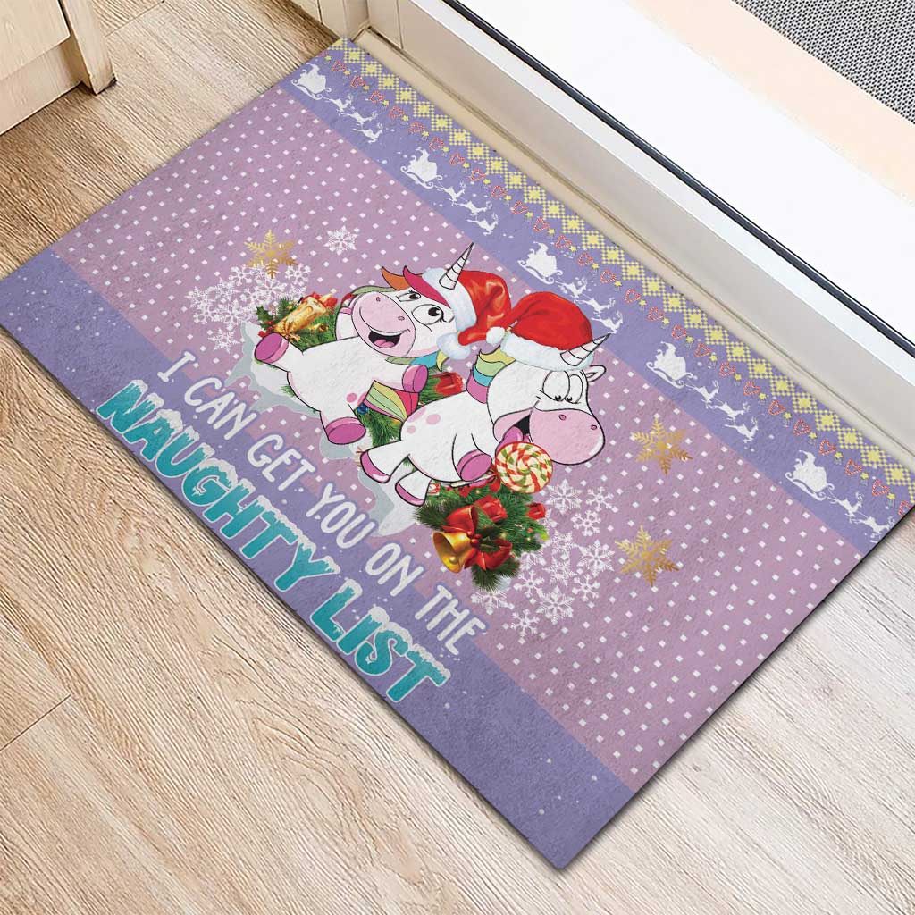 Unicorn Naughty List Rubber Doormat Christmas Funny - Wonder Print Shop