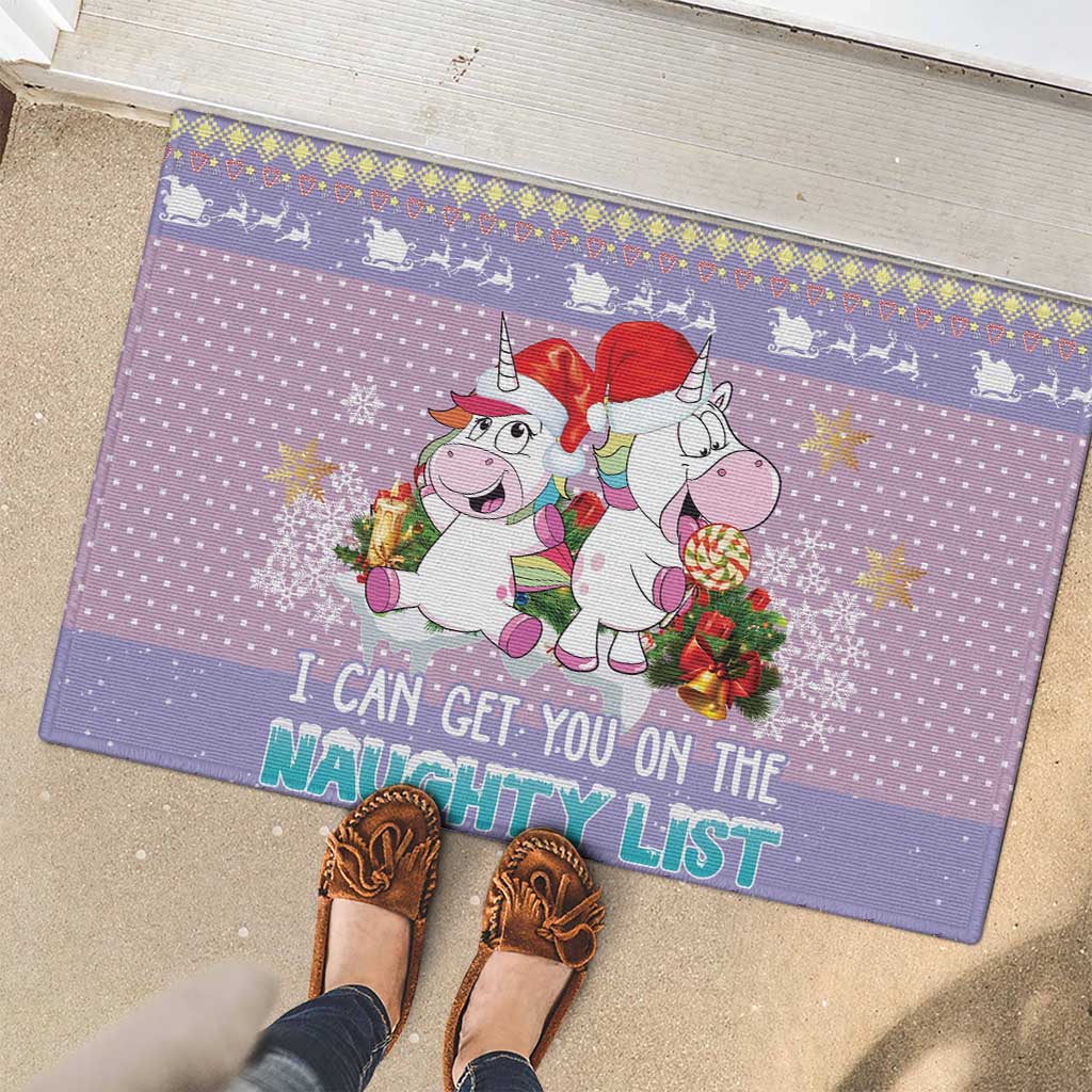 Unicorn Naughty List Rubber Doormat Christmas Funny - Wonder Print Shop