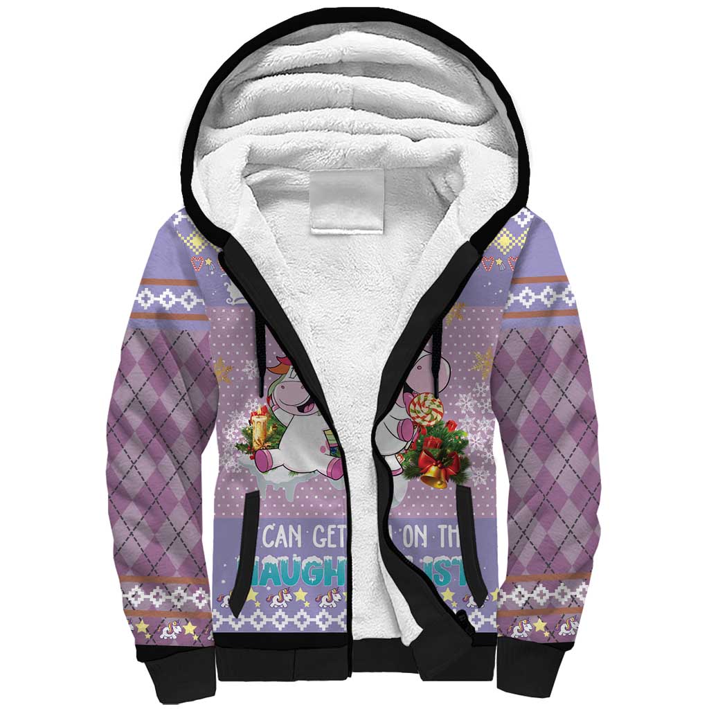 Unicorn Naughty List Sherpa Hoodie Christmas Funny - Wonder Print Shop