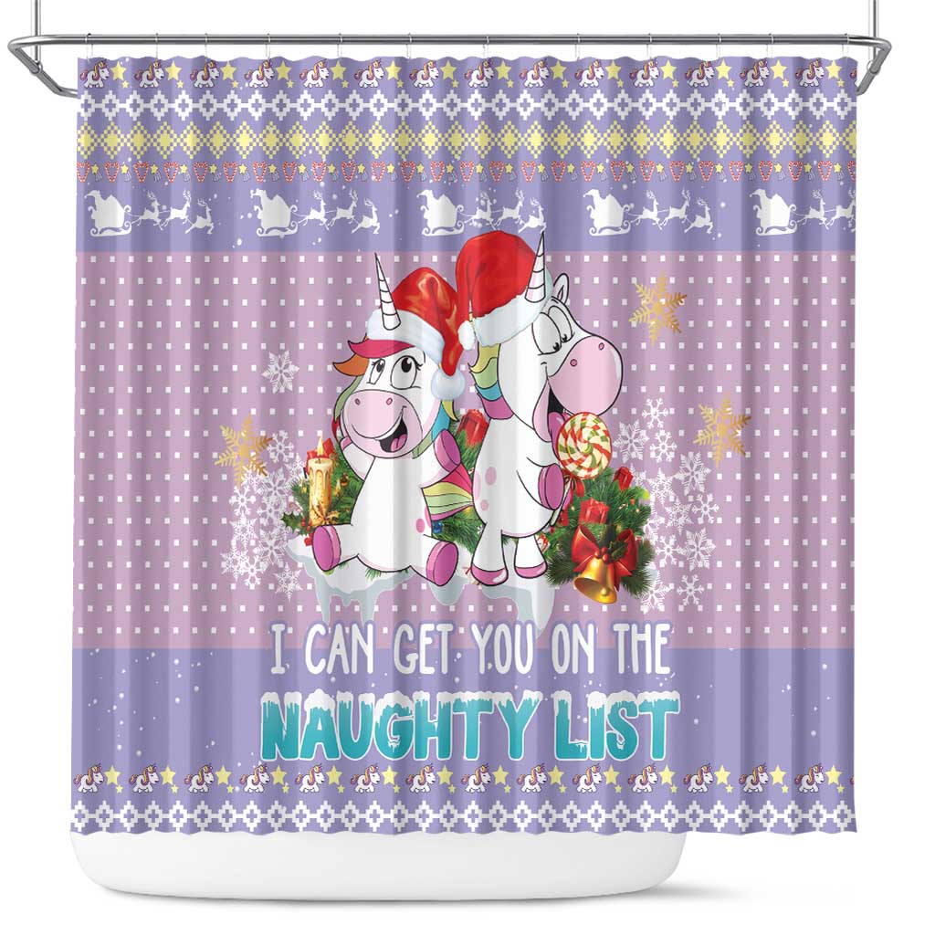 Unicorn Naughty List Shower Curtain Christmas Funny