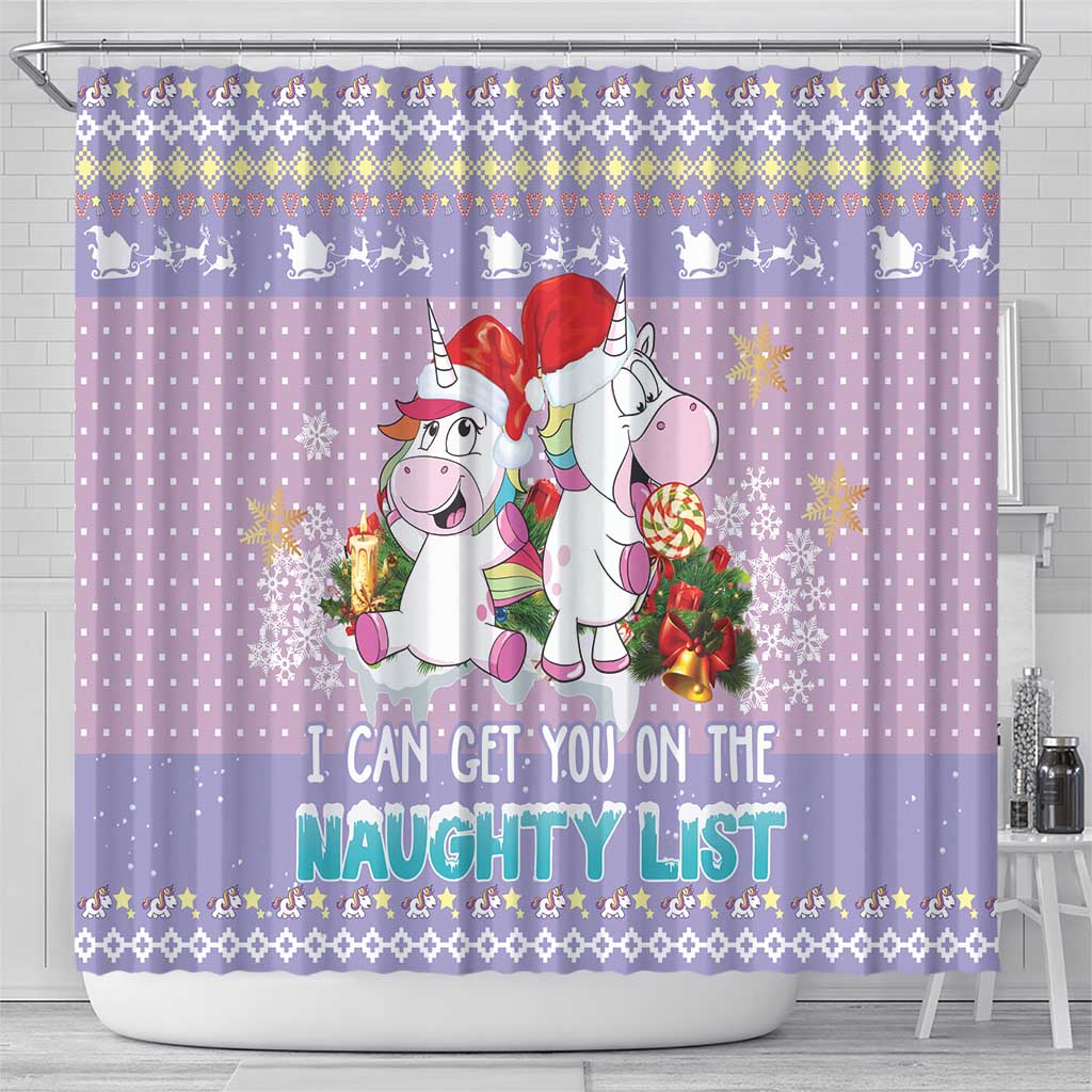 Unicorn Naughty List Shower Curtain Christmas Funny