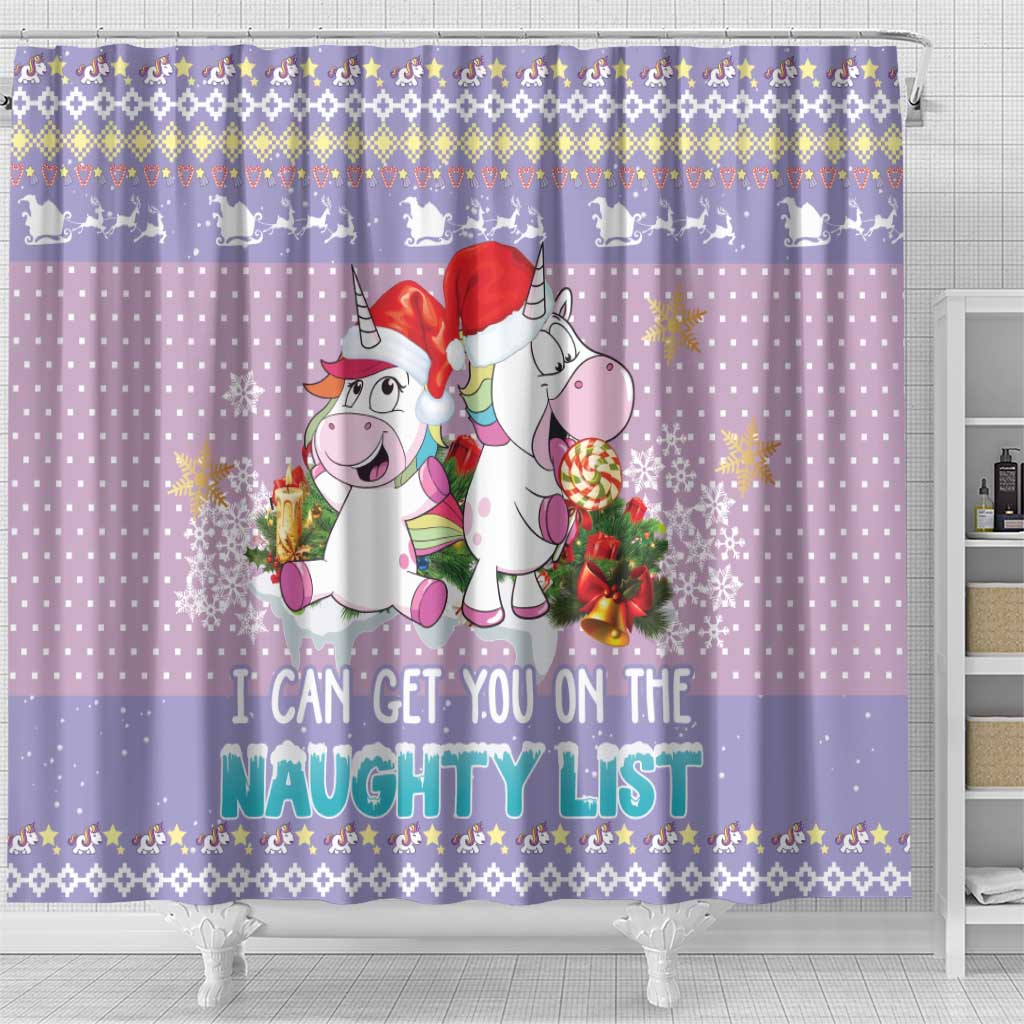Unicorn Naughty List Shower Curtain Christmas Funny