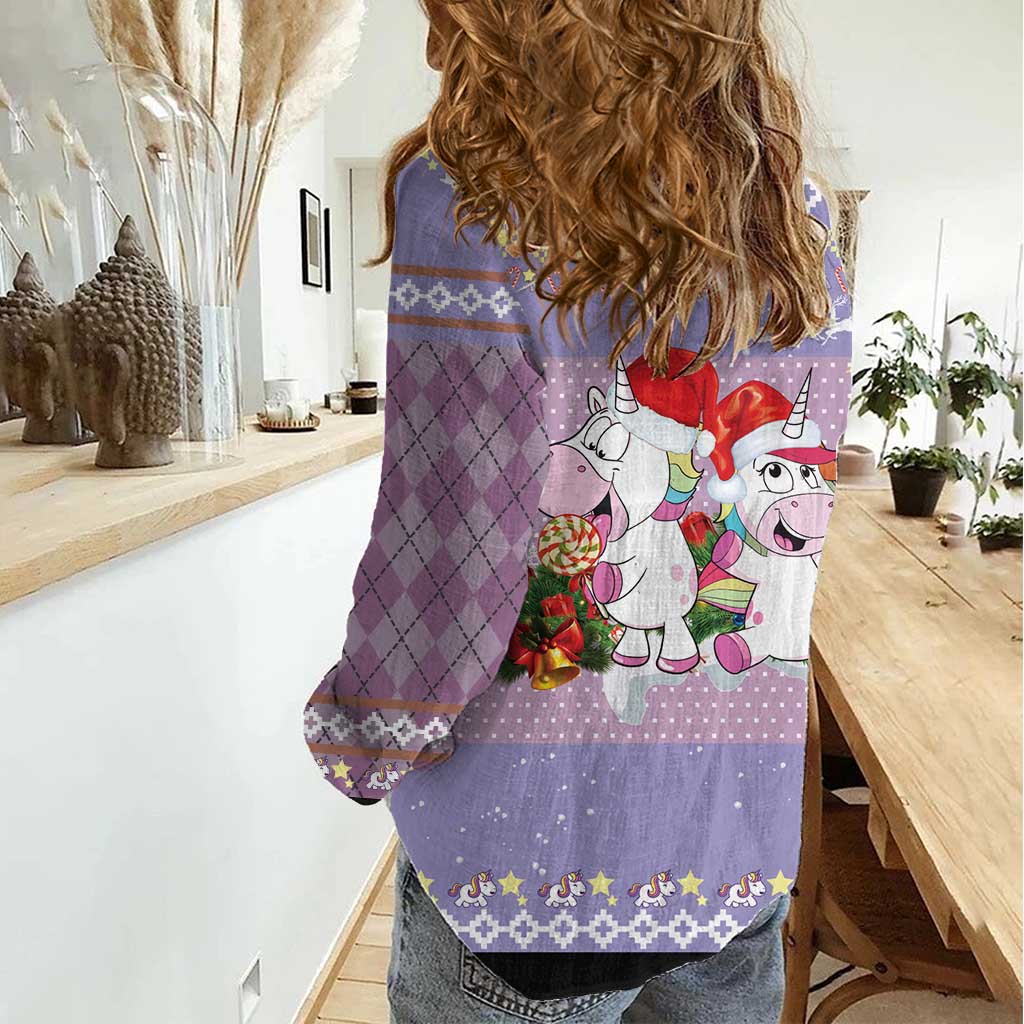 Unicorn Naughty List Women Casual Shirt Christmas Funny - Wonder Print Shop