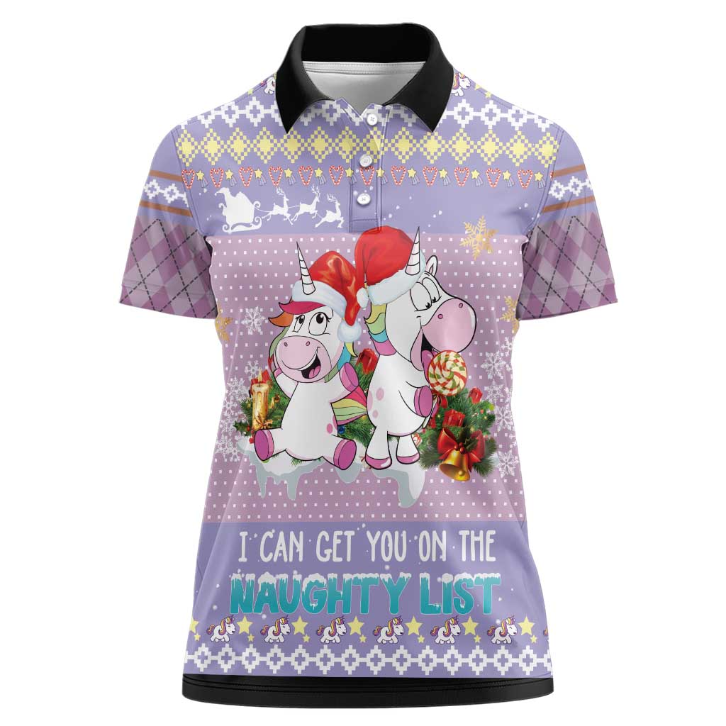 Unicorn Naughty List Women Polo Shirt Christmas Funny - Wonder Print Shop