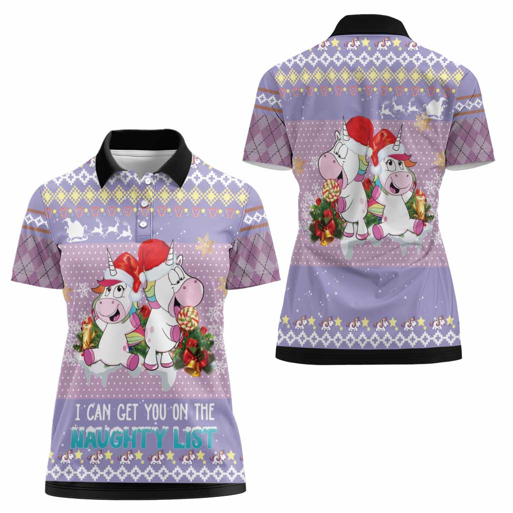Unicorn Naughty List Women Polo Shirt Christmas Funny - Wonder Print Shop