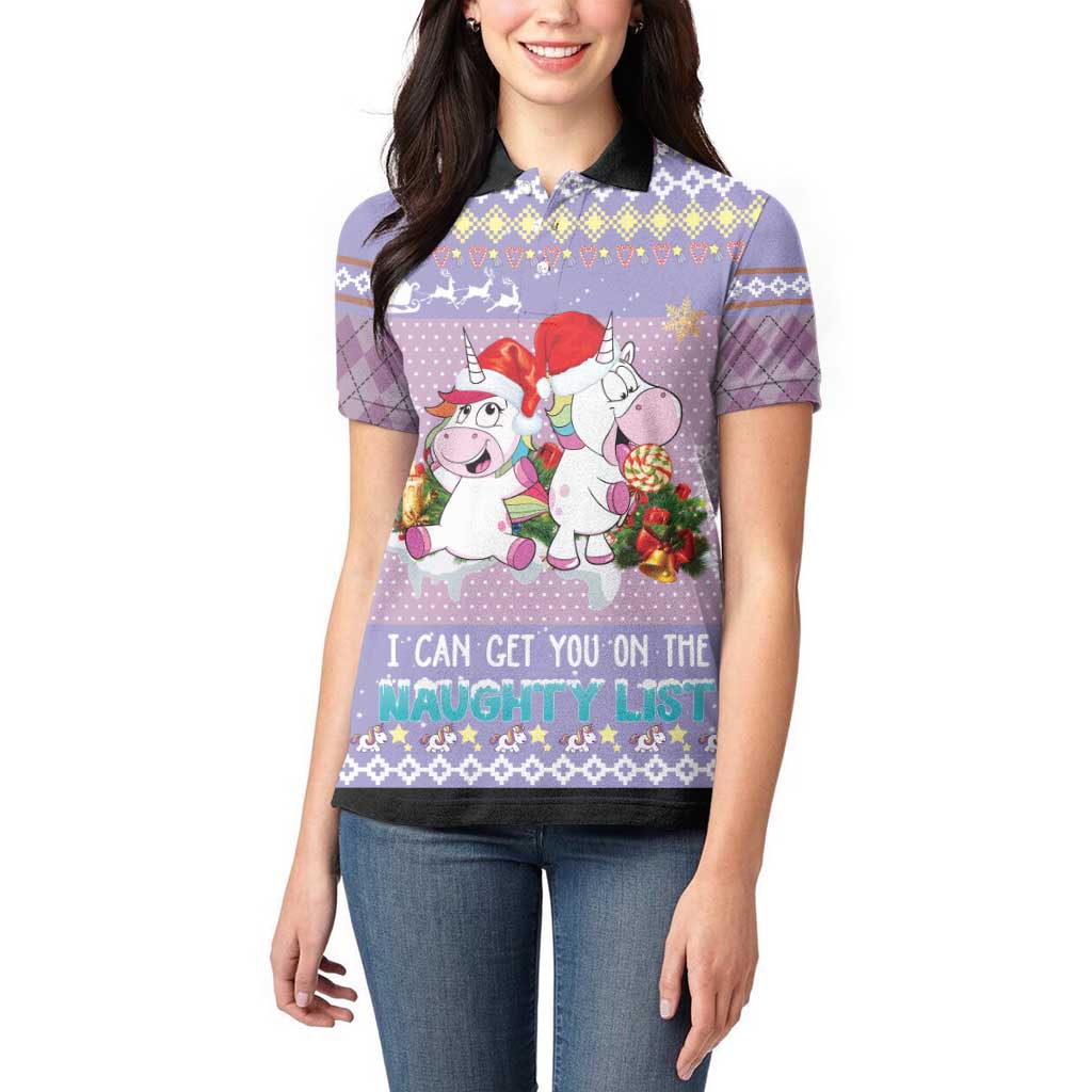 Unicorn Naughty List Women Polo Shirt Christmas Funny - Wonder Print Shop