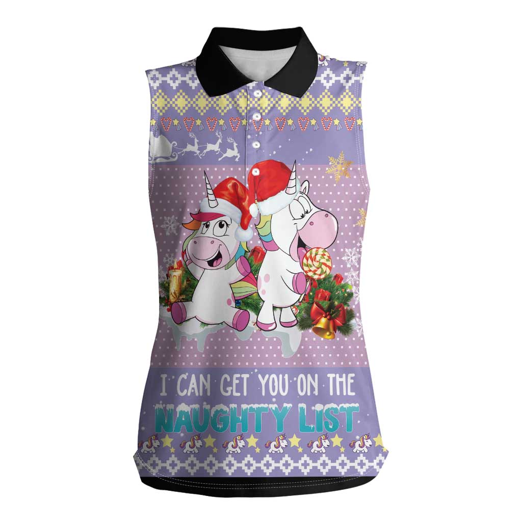 Unicorn Naughty List Women Sleeveless Polo Shirt Christmas Funny - Wonder Print Shop