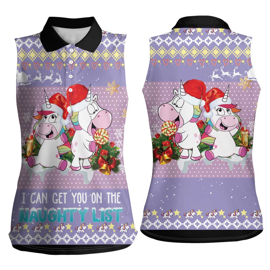 Unicorn Naughty List Women Sleeveless Polo Shirt Christmas Funny - Wonder Print Shop