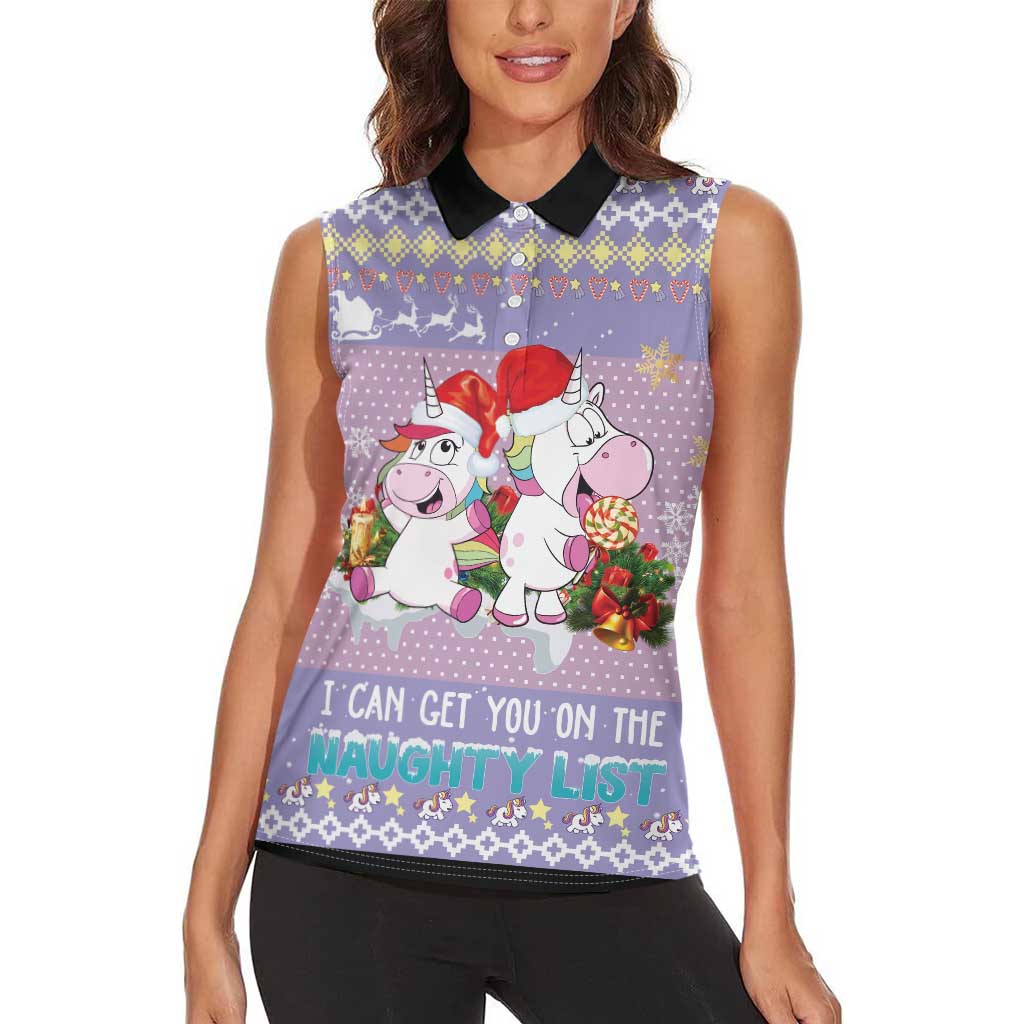 Unicorn Naughty List Women Sleeveless Polo Shirt Christmas Funny - Wonder Print Shop