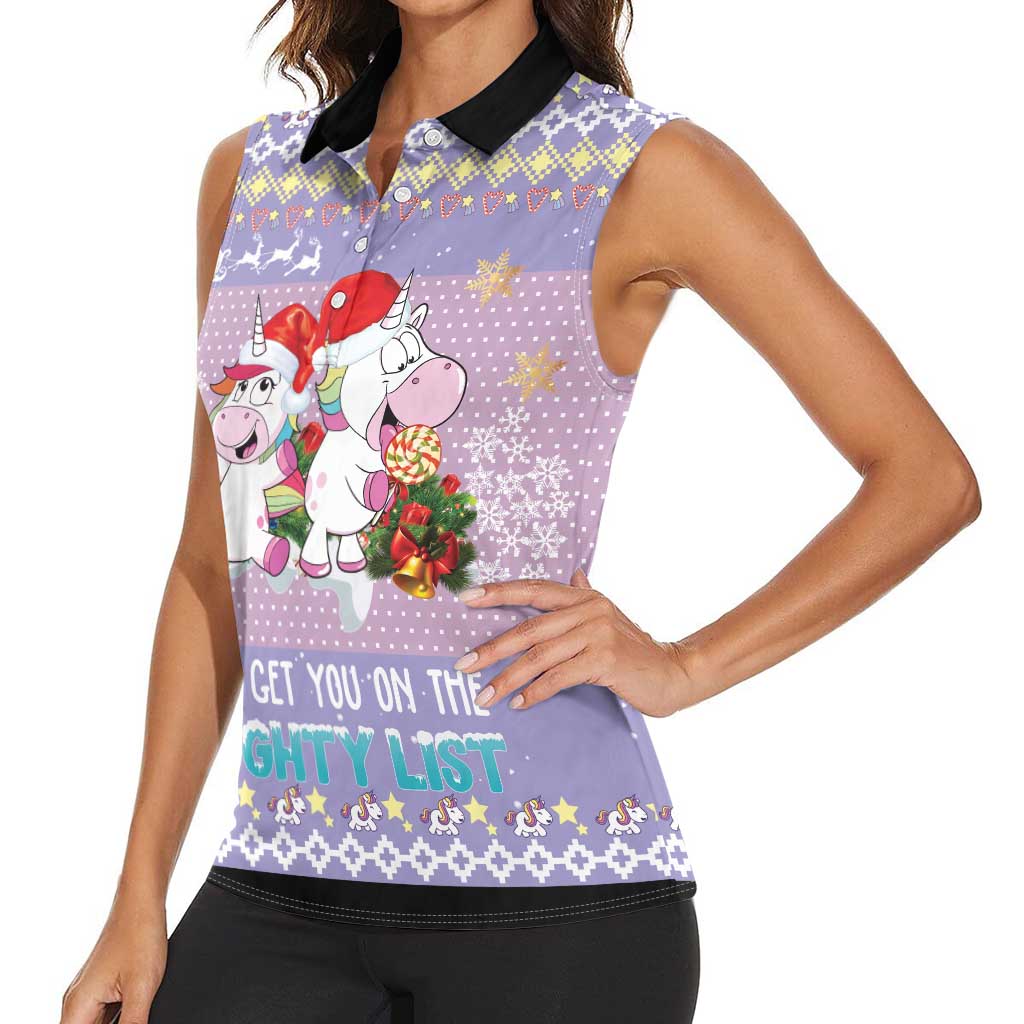 Unicorn Naughty List Women Sleeveless Polo Shirt Christmas Funny - Wonder Print Shop