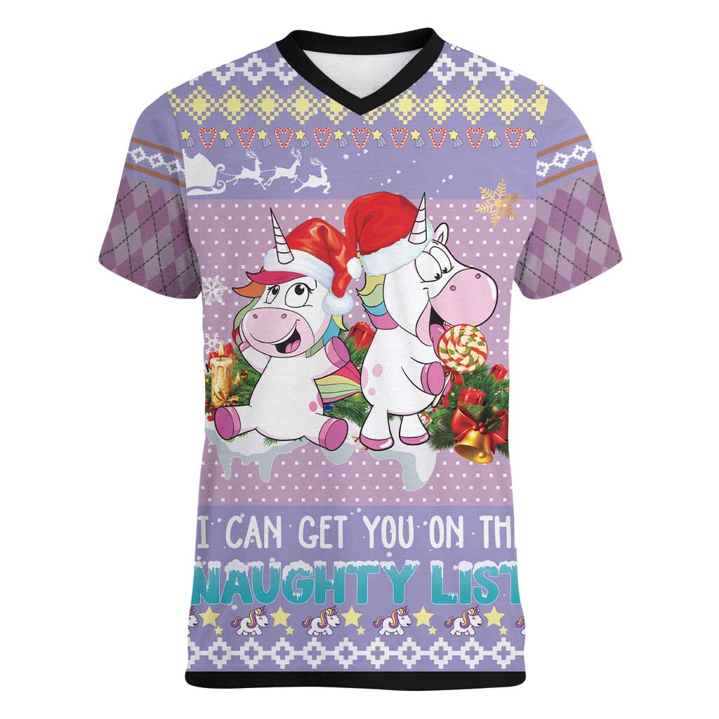 Unicorn Naughty List Women V-Neck T-Shirt Christmas Funny - Wonder Print Shop