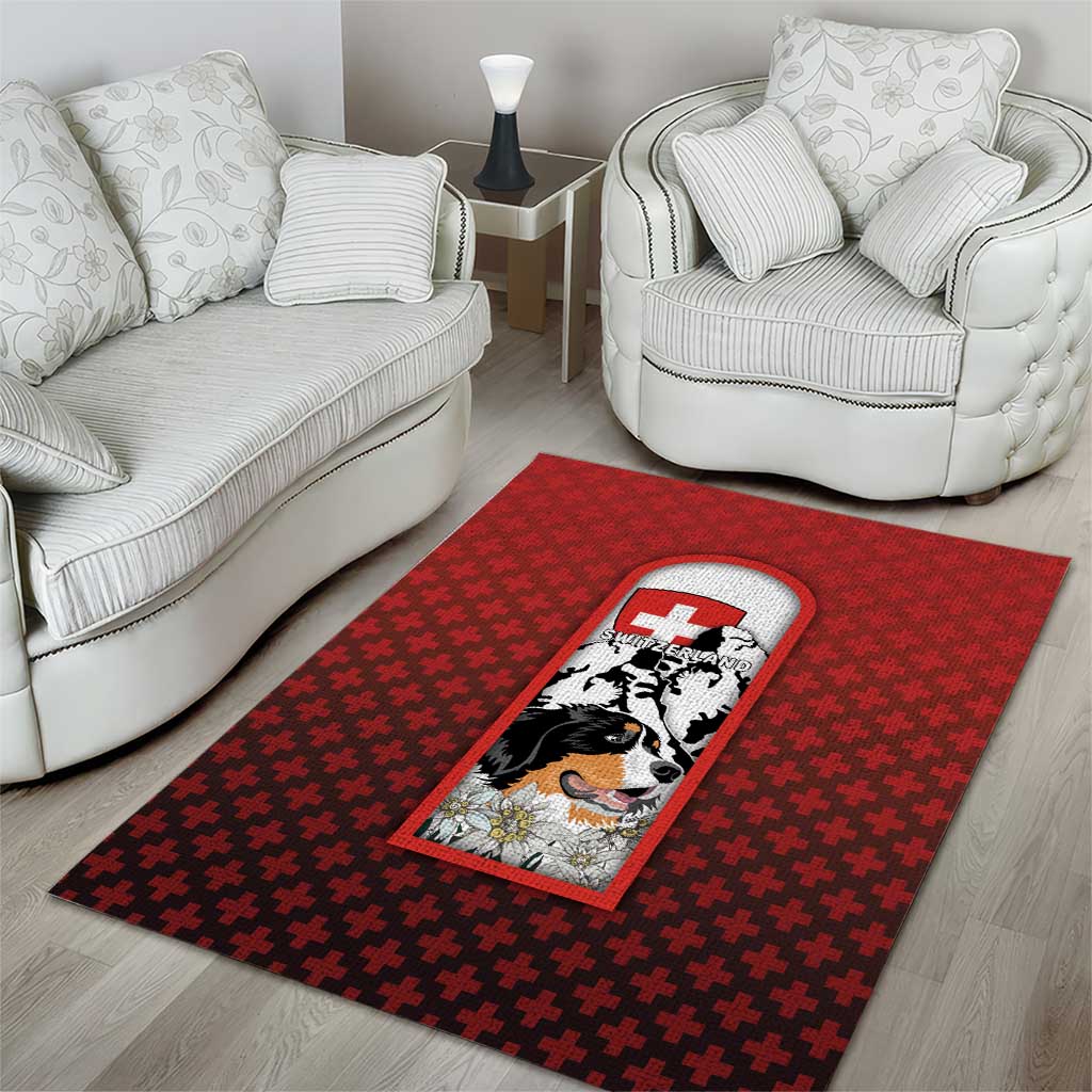 Switzerland Bernese Mountain Dog Area Rug Edelweiss Coat Of Arms