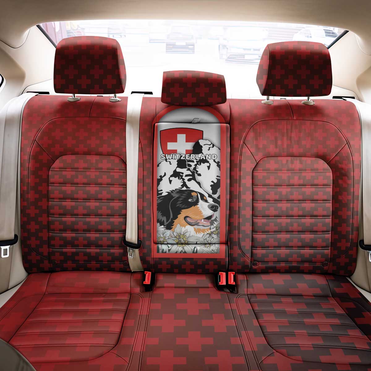 Switzerland Bernese Mountain Dog Back Car Seat Cover Edelweiss Coat Of Arms