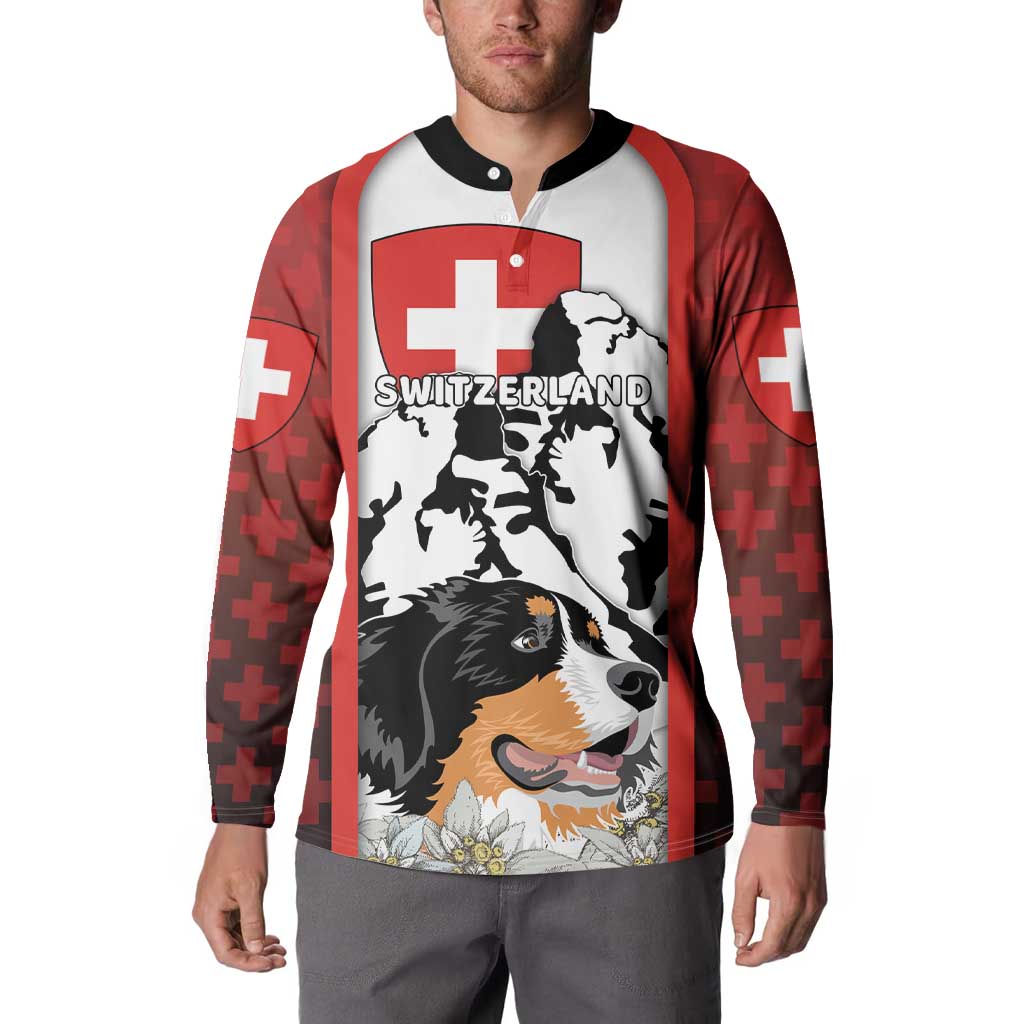 Switzerland Bernese Mountain Dog Button Sweatshirt Edelweiss Coat Of Arms