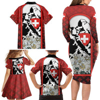 Switzerland Bernese Mountain Dog Family Matching Long Sleeve Bodycon Dress and Hawaiian Shirt Edelweiss Coat Of Arms