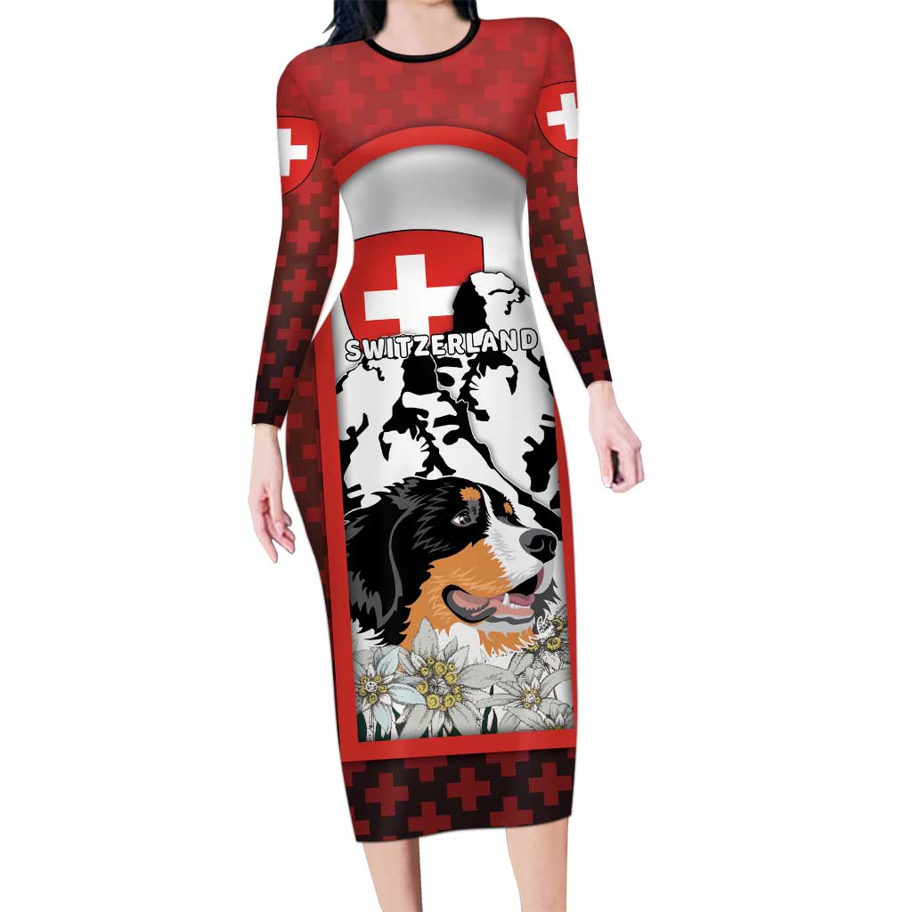 Switzerland Bernese Mountain Dog Family Matching Long Sleeve Bodycon Dress and Hawaiian Shirt Edelweiss Coat Of Arms