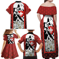 Switzerland Bernese Mountain Dog Family Matching Off Shoulder Maxi Dress and Hawaiian Shirt Edelweiss Coat Of Arms
