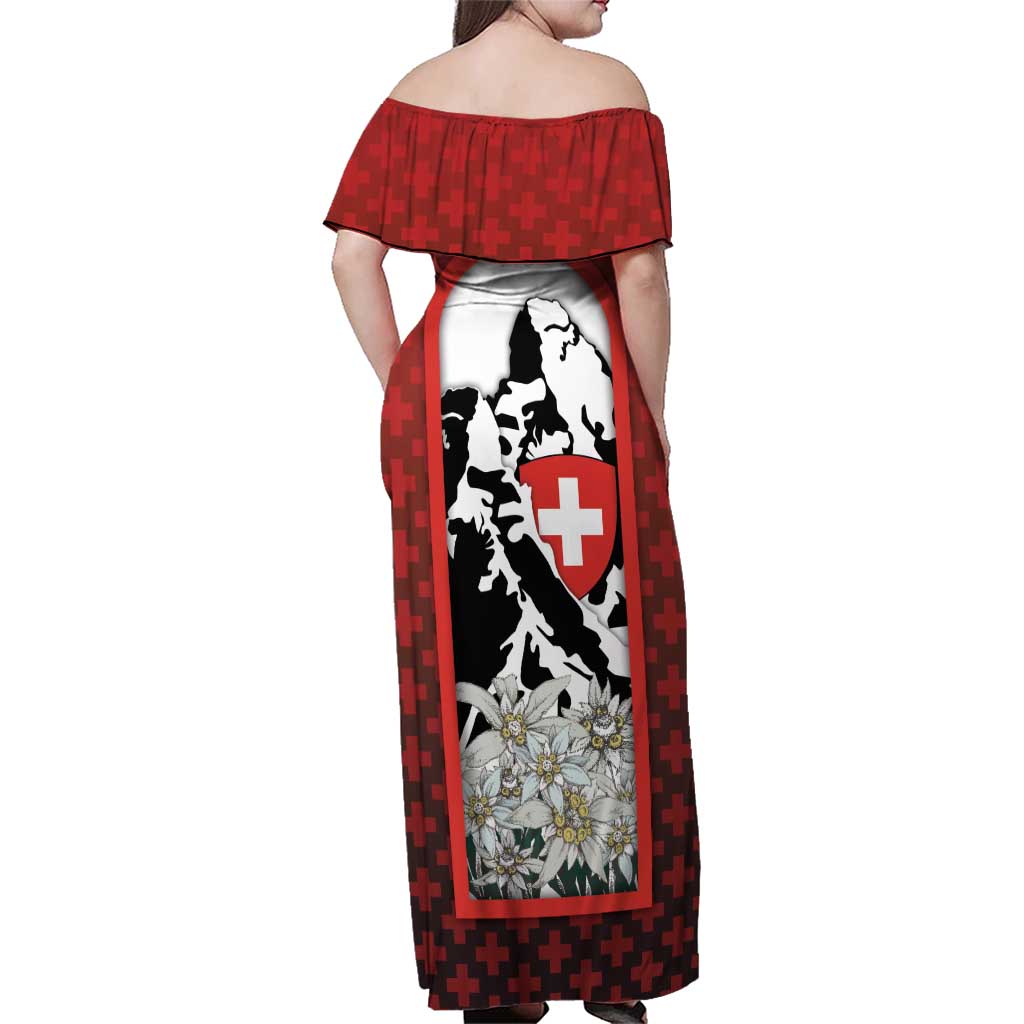 Switzerland Bernese Mountain Dog Family Matching Off Shoulder Maxi Dress and Hawaiian Shirt Edelweiss Coat Of Arms