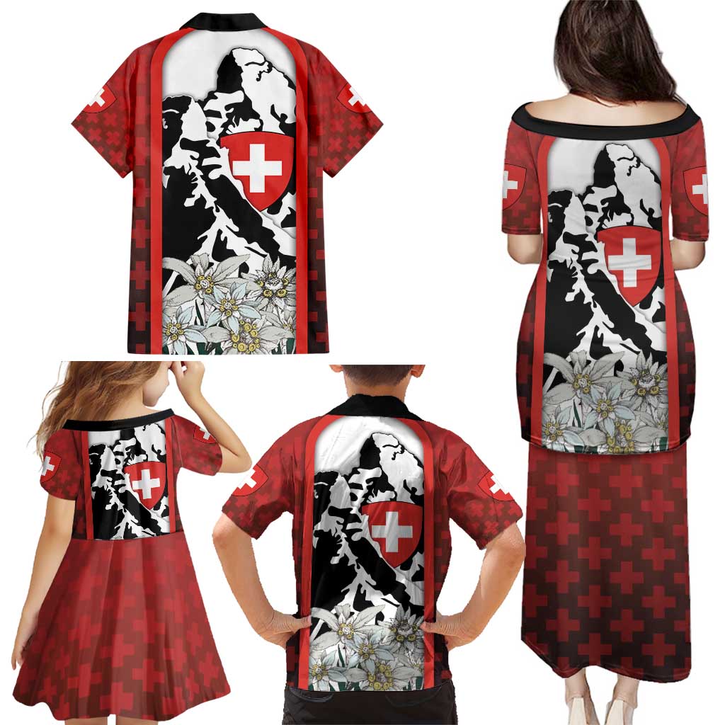 Switzerland Bernese Mountain Dog Family Matching Puletasi and Hawaiian Shirt Edelweiss Coat Of Arms