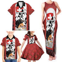 Switzerland Bernese Mountain Dog Family Matching Tank Maxi Dress and Hawaiian Shirt Edelweiss Coat Of Arms