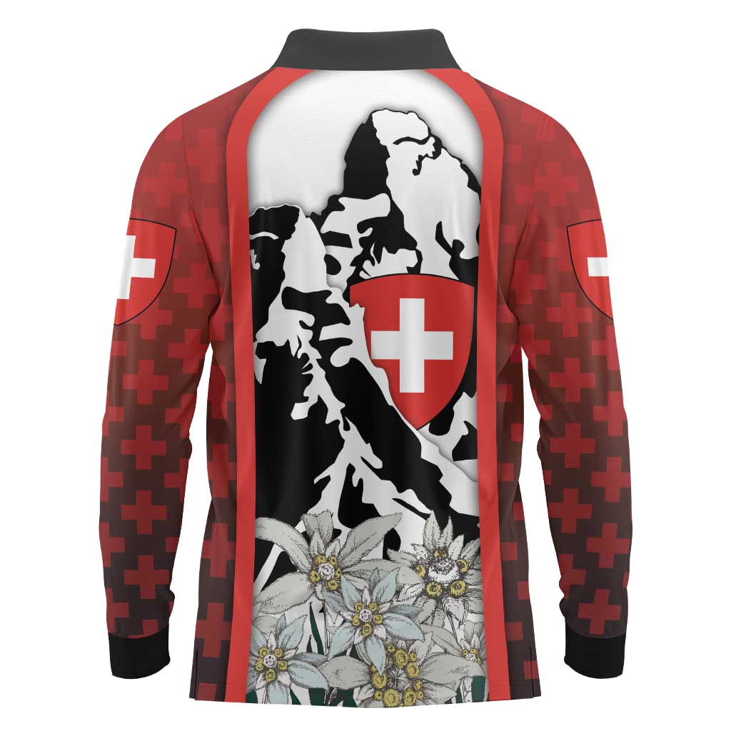 Switzerland Bernese Mountain Dog Long Sleeve Polo Shirt Edelweiss Coat Of Arms