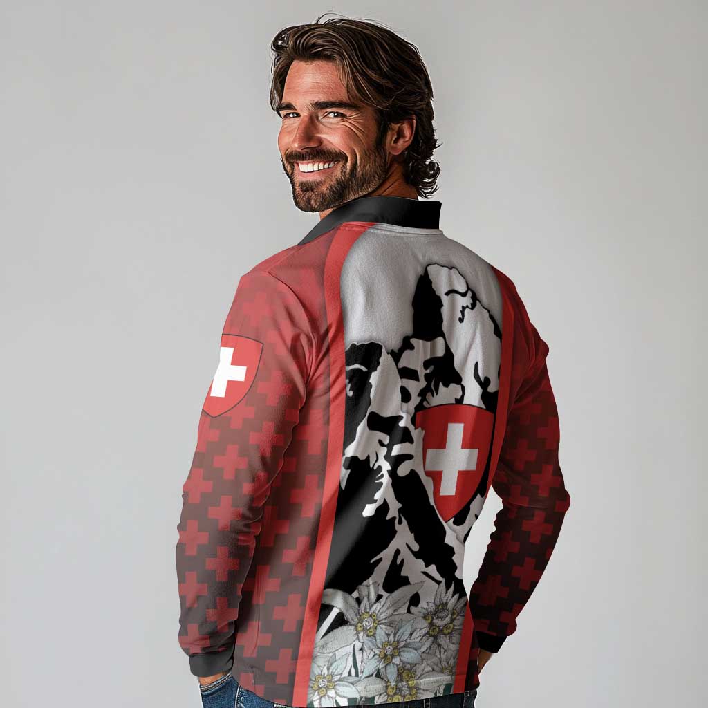Switzerland Bernese Mountain Dog Long Sleeve Polo Shirt Edelweiss Coat Of Arms