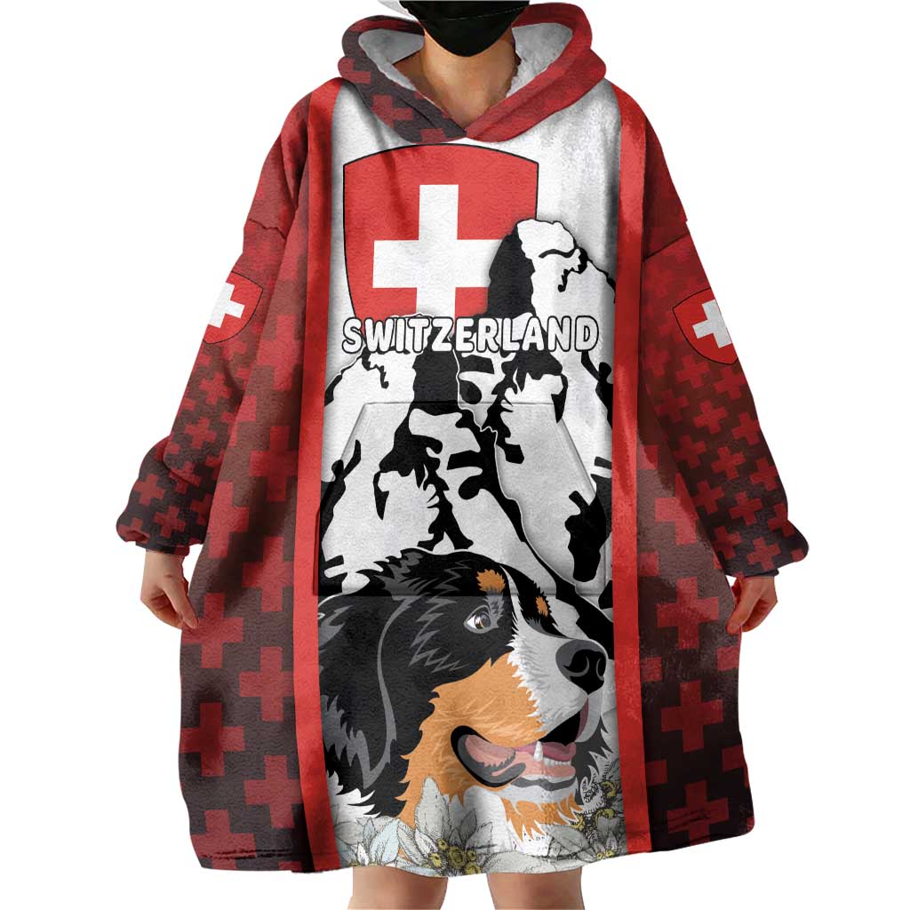Switzerland Bernese Mountain Dog Wearable Blanket Hoodie Edelweiss Coat Of Arms
