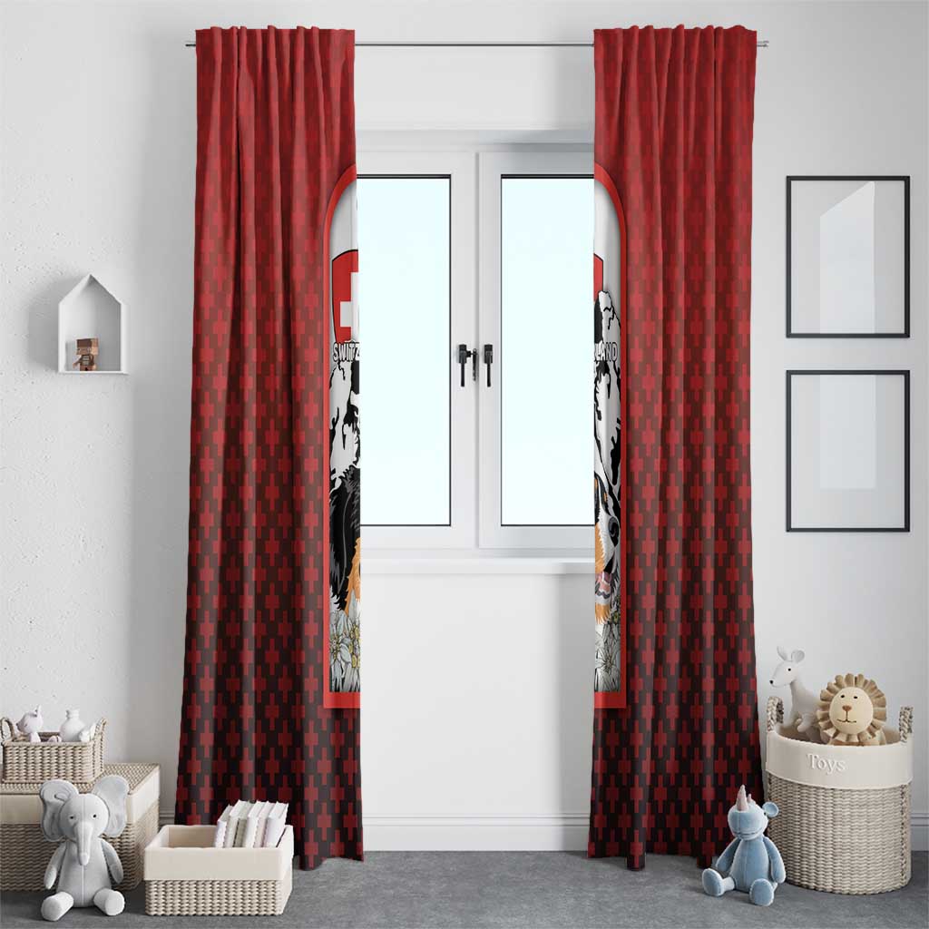 Switzerland Bernese Mountain Dog Window Curtain Edelweiss Coat Of Arms