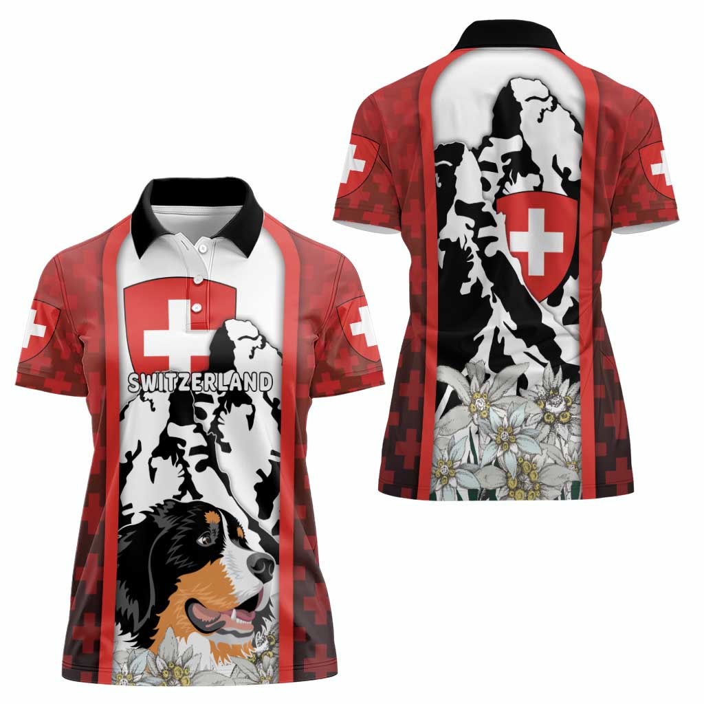 Switzerland Bernese Mountain Dog Women Polo Shirt Edelweiss Coat Of Arms