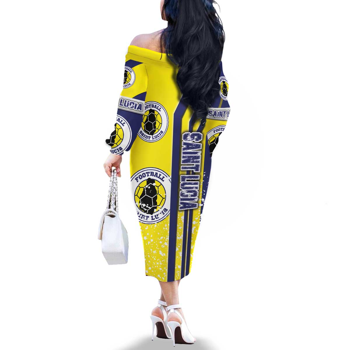 Saint Lucia Football Family Matching Off The Shoulder Long Sleeve Dress and Hawaiian Shirt Piton Boyz Soccer - Road To Champion