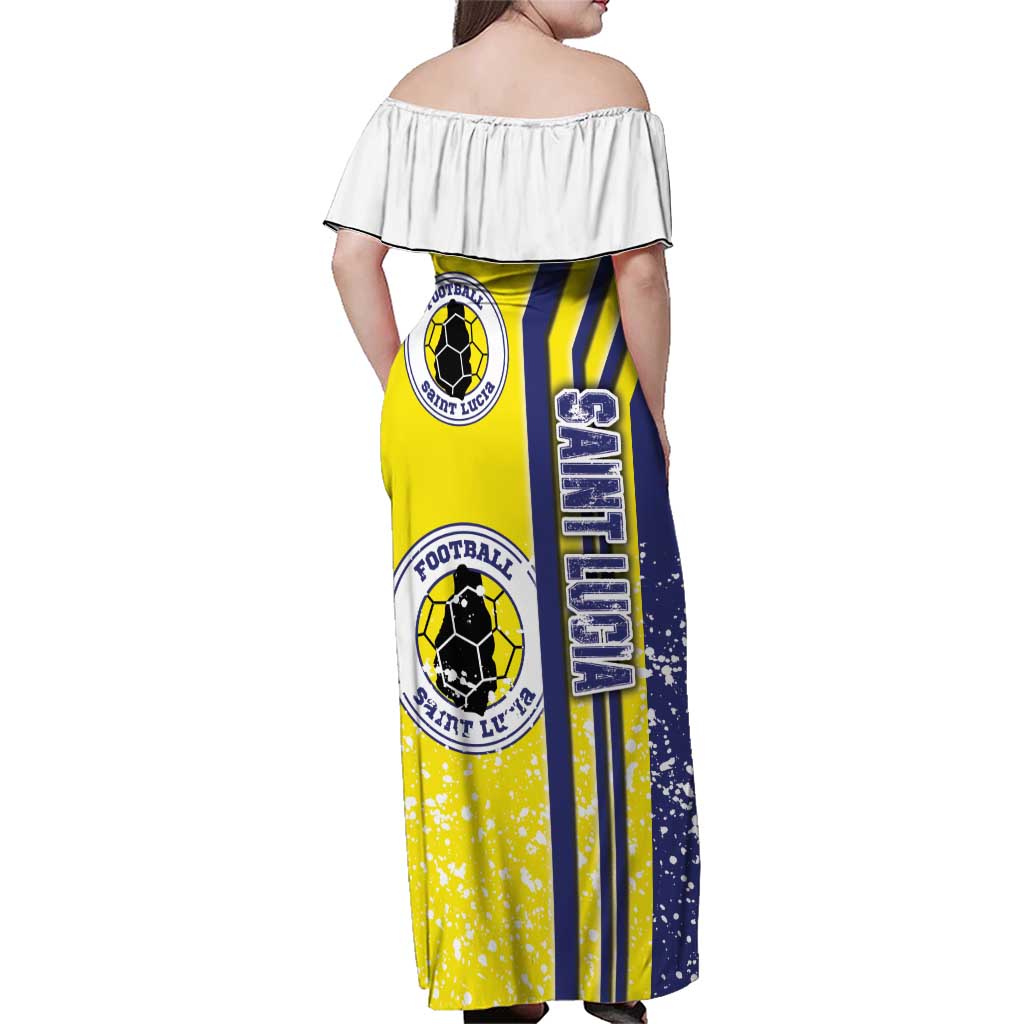 Saint Lucia Football Family Matching Off Shoulder Maxi Dress and Hawaiian Shirt Piton Boyz Soccer - Road To Champion
