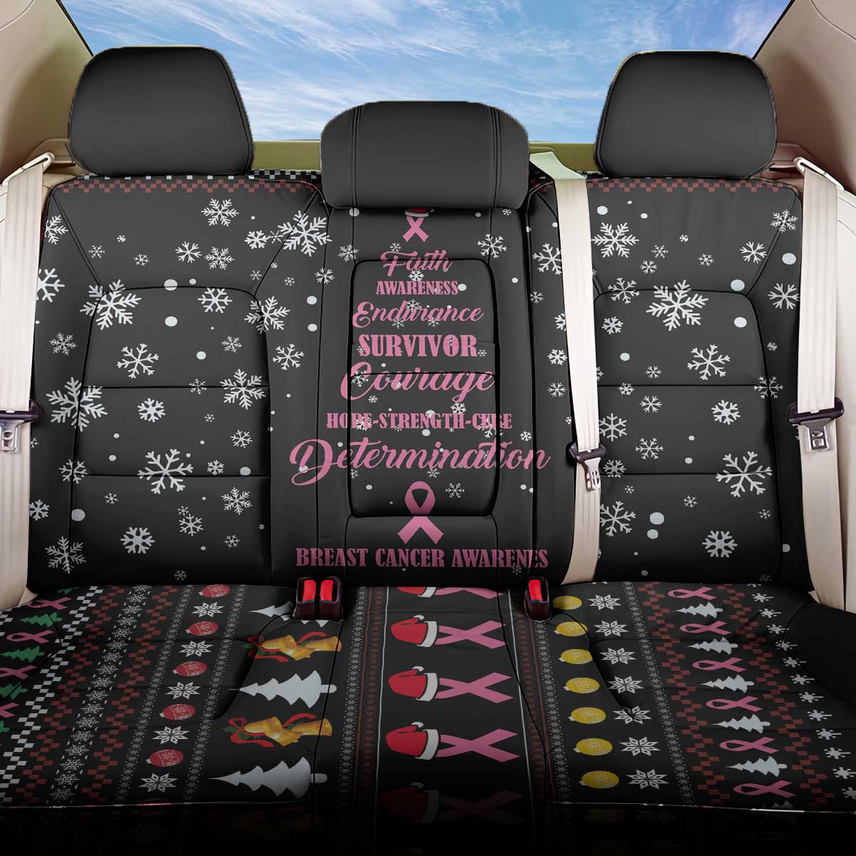 Christmas Tree Breast Cancer Back Car Seat Cover Survivor - Wonder Print Shop