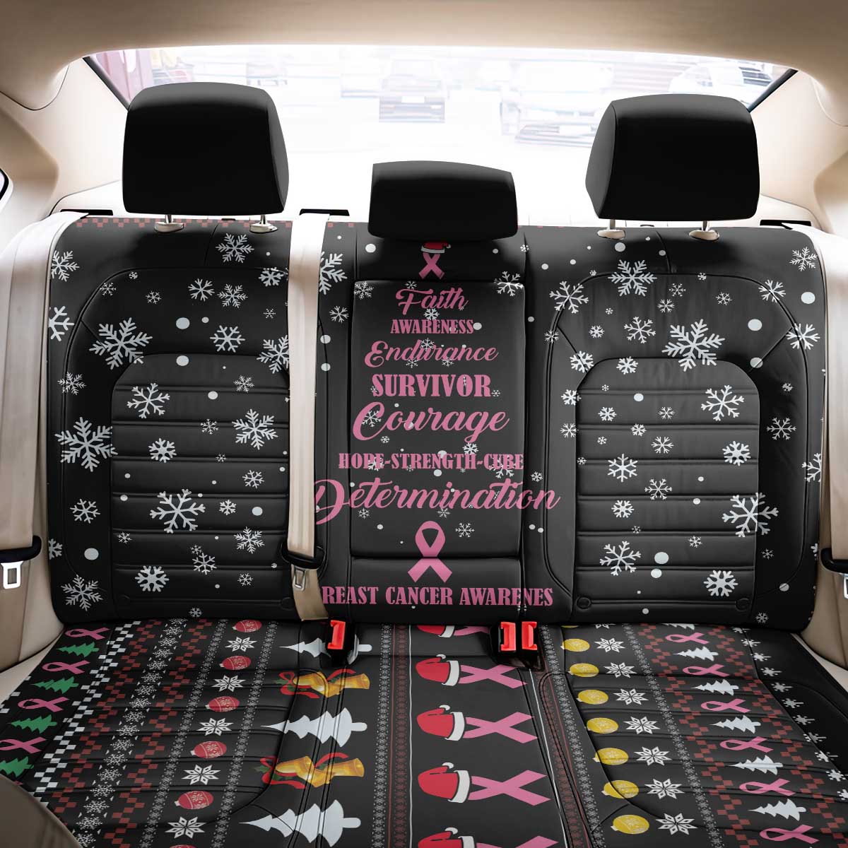 Christmas Tree Breast Cancer Back Car Seat Cover Survivor - Wonder Print Shop