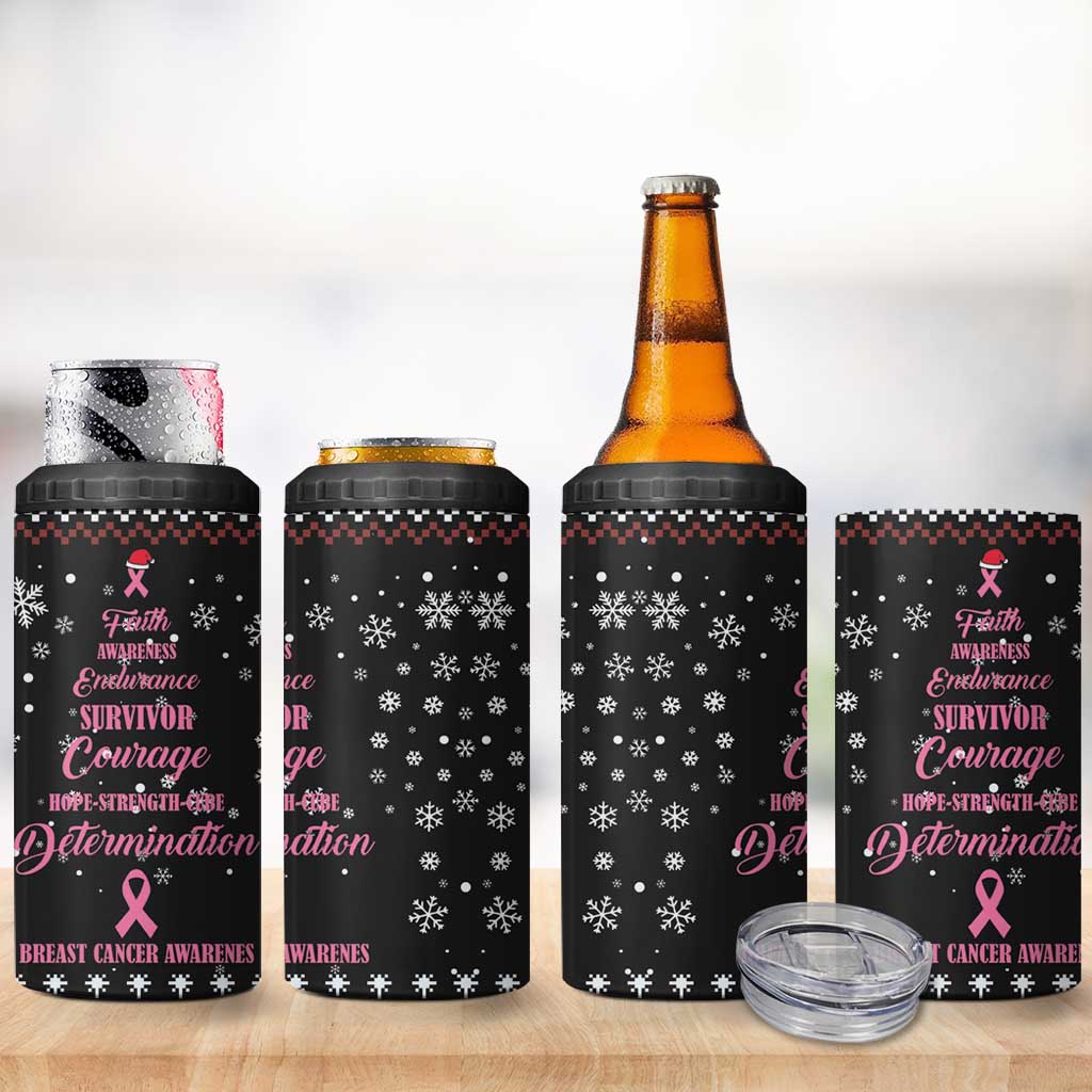 Christmas Tree Breast Cancer 4 in 1 Can Cooler Tumbler Survivor - Wonder Print Shop