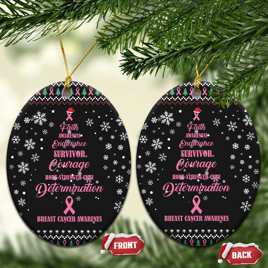 Christmas Tree Breast Cancer Ceramic Ornament Survivor - Wonder Print Shop