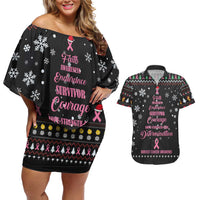 Christmas Tree Breast Cancer Couples Matching Off Shoulder Short Dress and Hawaiian Shirt Survivor - Wonder Print Shop