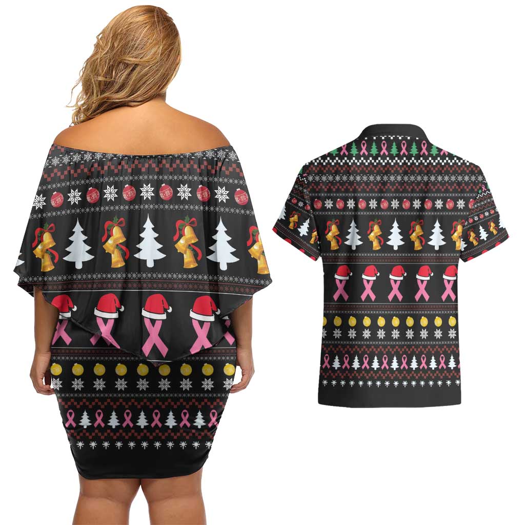 Christmas Tree Breast Cancer Couples Matching Off Shoulder Short Dress and Hawaiian Shirt Survivor - Wonder Print Shop
