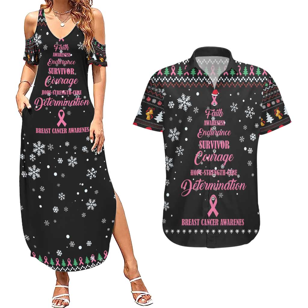 Christmas Tree Breast Cancer Couples Matching Summer Maxi Dress and Hawaiian Shirt Survivor - Wonder Print Shop