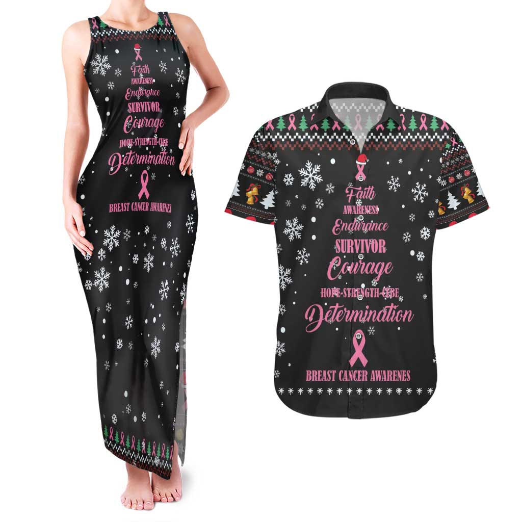 Christmas Tree Breast Cancer Couples Matching Tank Maxi Dress and Hawaiian Shirt Survivor - Wonder Print Shop