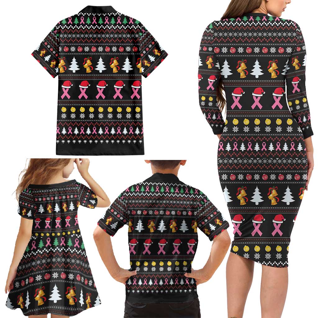 Christmas Tree Breast Cancer Family Matching Long Sleeve Bodycon Dress and Hawaiian Shirt Survivor - Wonder Print Shop