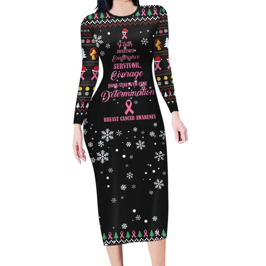 Christmas Tree Breast Cancer Family Matching Long Sleeve Bodycon Dress and Hawaiian Shirt Survivor - Wonder Print Shop