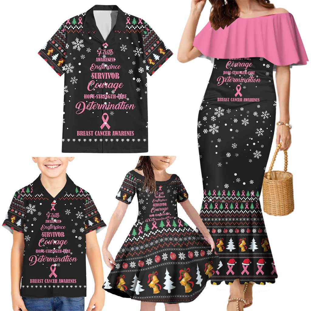 Christmas Tree Breast Cancer Family Matching Mermaid Dress and Hawaiian Shirt Survivor - Wonder Print Shop