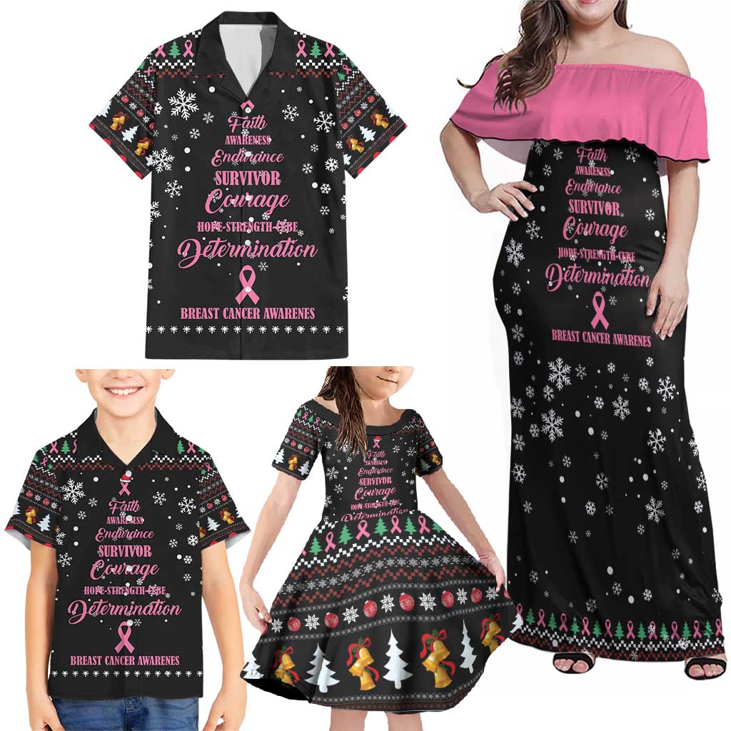 Christmas Tree Breast Cancer Family Matching Off Shoulder Maxi Dress and Hawaiian Shirt Survivor - Wonder Print Shop