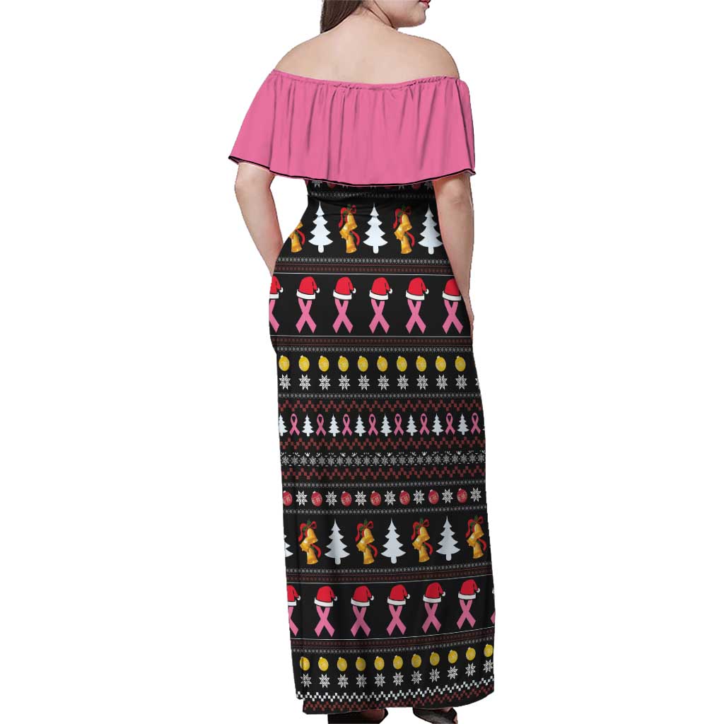 Christmas Tree Breast Cancer Family Matching Off Shoulder Maxi Dress and Hawaiian Shirt Survivor - Wonder Print Shop