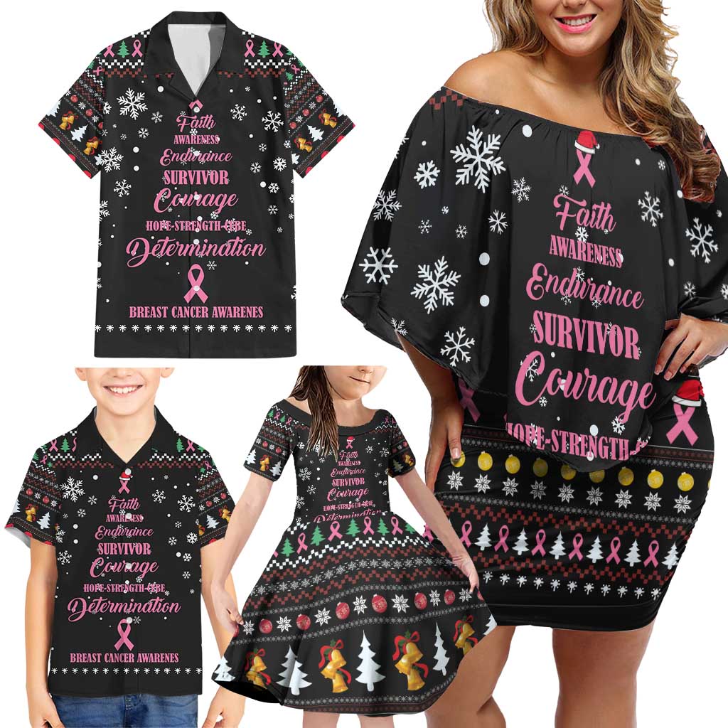 Christmas Tree Breast Cancer Family Matching Off Shoulder Short Dress and Hawaiian Shirt Survivor - Wonder Print Shop