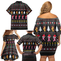 Christmas Tree Breast Cancer Family Matching Off Shoulder Short Dress and Hawaiian Shirt Survivor - Wonder Print Shop