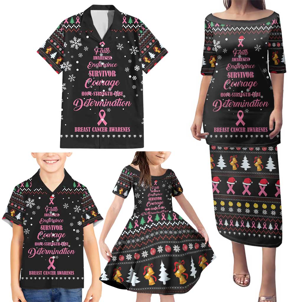 Christmas Tree Breast Cancer Family Matching Puletasi and Hawaiian Shirt Survivor - Wonder Print Shop